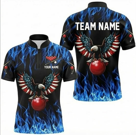 Personalised Blue Flame Eagle Snooker Jersey Polo and Zipper Shirt for Men Custom Name B2780 - Zipper Women (Slim fit)