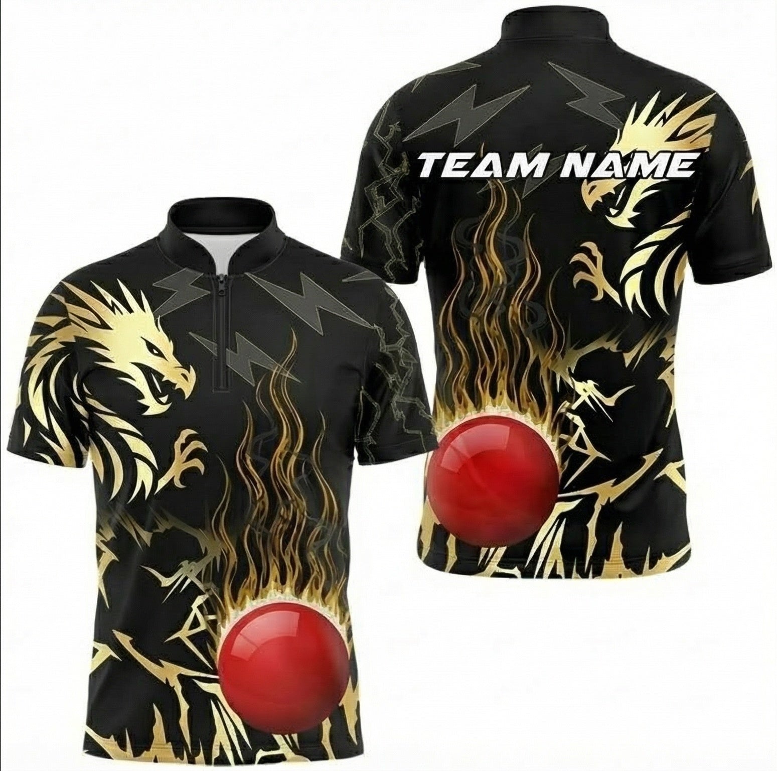 Personalised Dragon Snooker Jersey Polo and Zipper For Men Black Gold Custom Lightning Flame Shirt C8386 - Zipper Women (Slim fit)