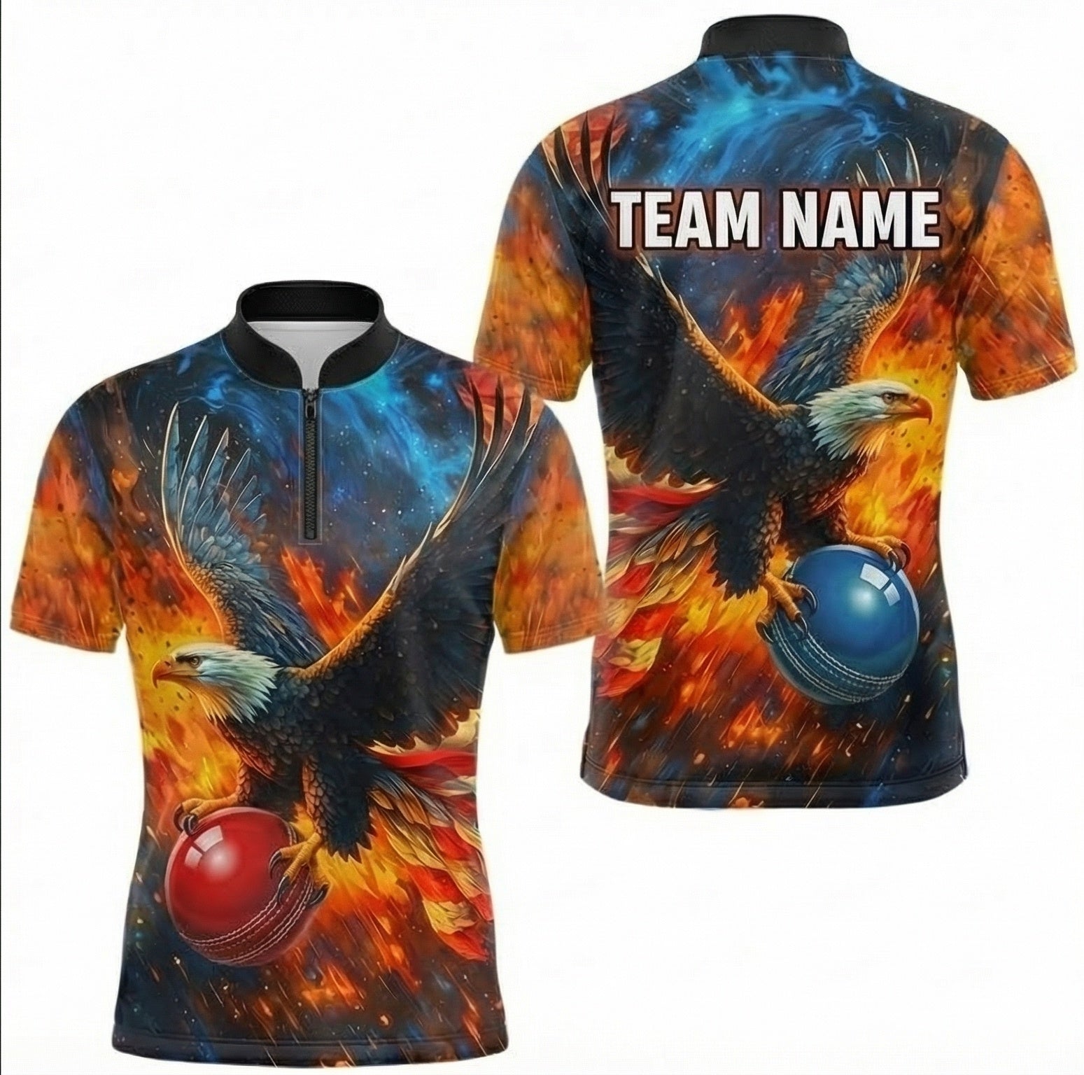 Personalised Eagle Fire Snooker Jersey Polo and Zipper Blue Orange For Men W0059 - Zipper Women (Slim fit)