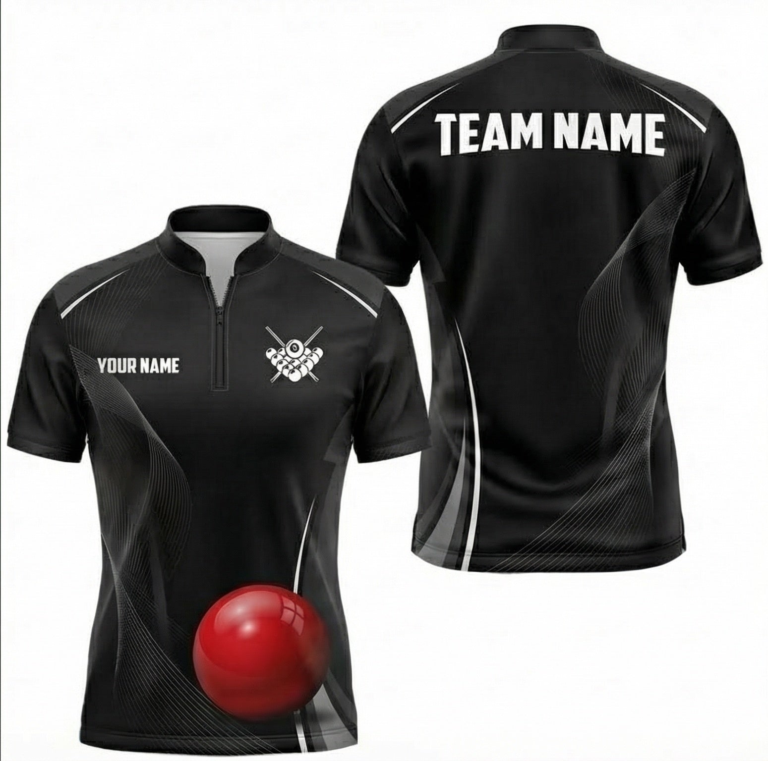 Personalised Red Ball Snooker Jersey Polo and Zipper Black Grey For Men T0477 - Zipper Women (Slim fit)