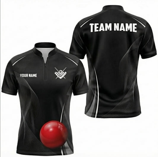 Personalised Red Ball Snooker Jersey Polo and Zipper Black Grey For Men T0477 - Zipper Women (Slim fit)