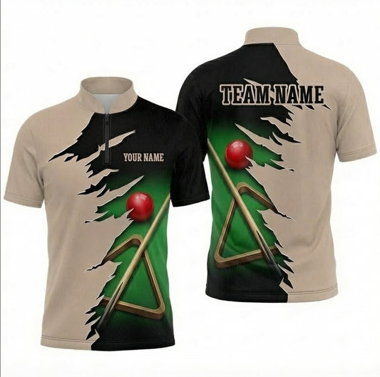 Personalised Torn Effect Snooker Jersey Polo and Zipper Beige Black For Men V2877 - Zipper Women (Slim fit)