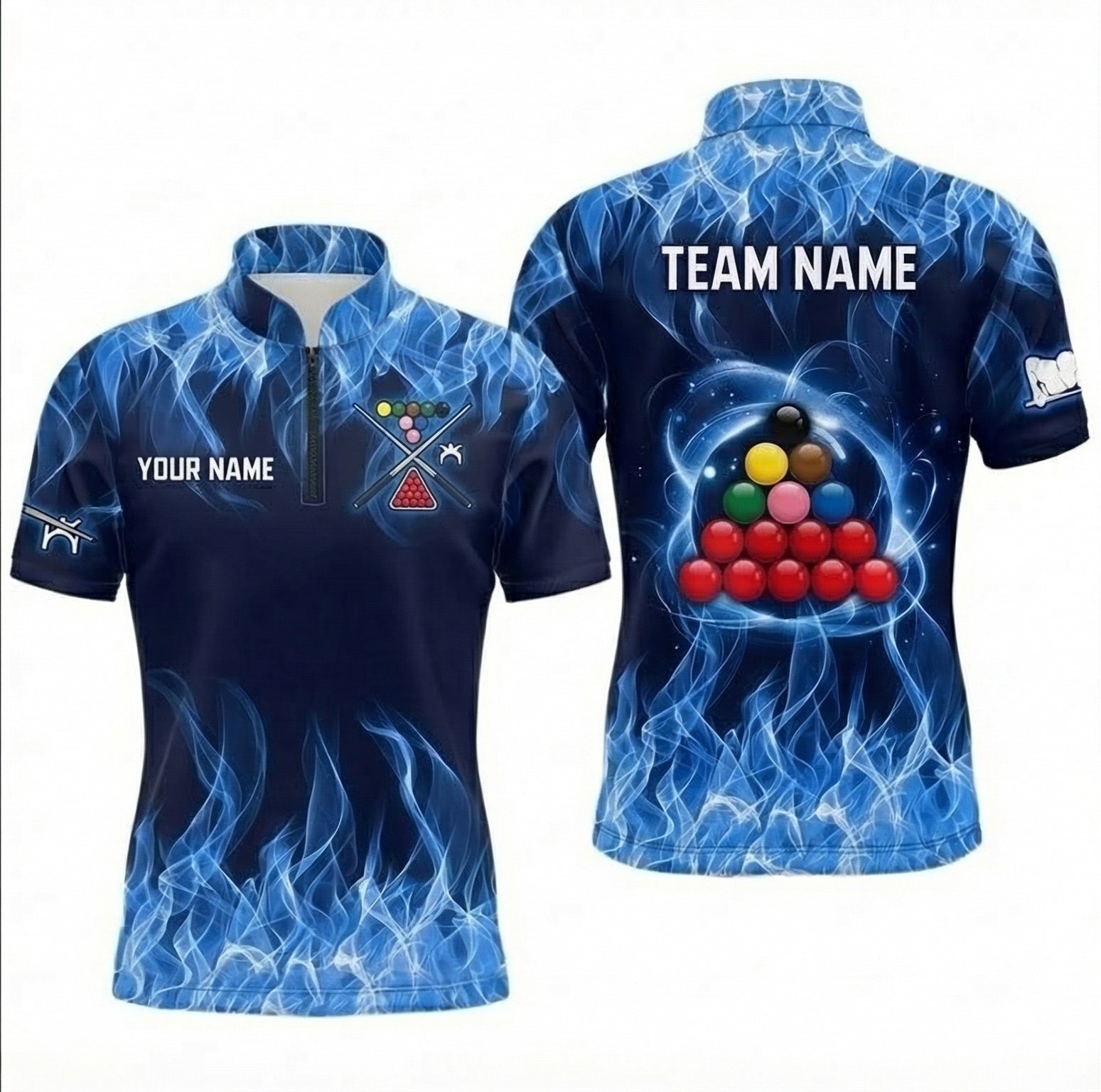 Personalised Blue Fire Snooker Jersey Polo and Zipper Custom Name Navy Blue For Men A7334 - Zipper Women (Slim fit)