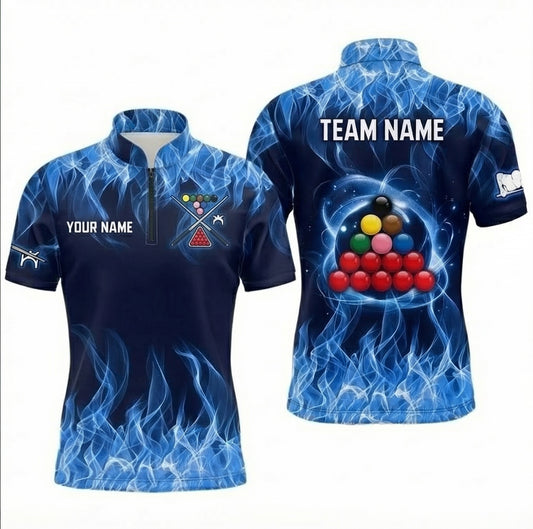 Personalised Blue Fire Snooker Jersey Polo and Zipper Custom Name Navy Blue For Men A7334 - Zipper Women (Slim fit)