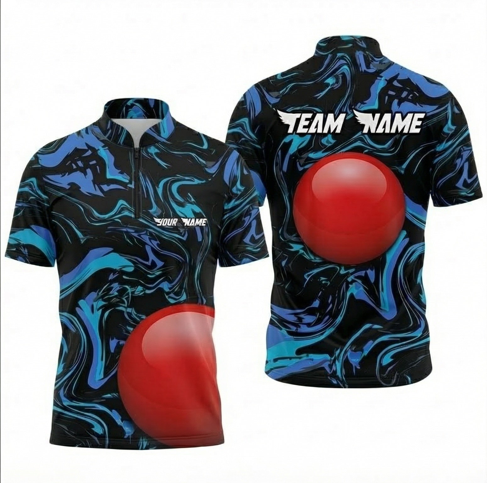 Personalised Abstract Snooker Jersey Polo and Zipper Blue Black Red Ball For Men L7582 - Zipper Women (Slim fit)