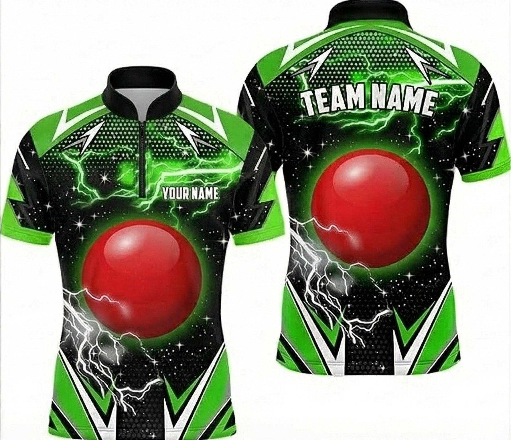 Personalised Green Lightning Snooker Jersey Polo and Zipper for Men Custom Electric Red Ball Shirt K4722 - Zipper Women (Slim fit)
