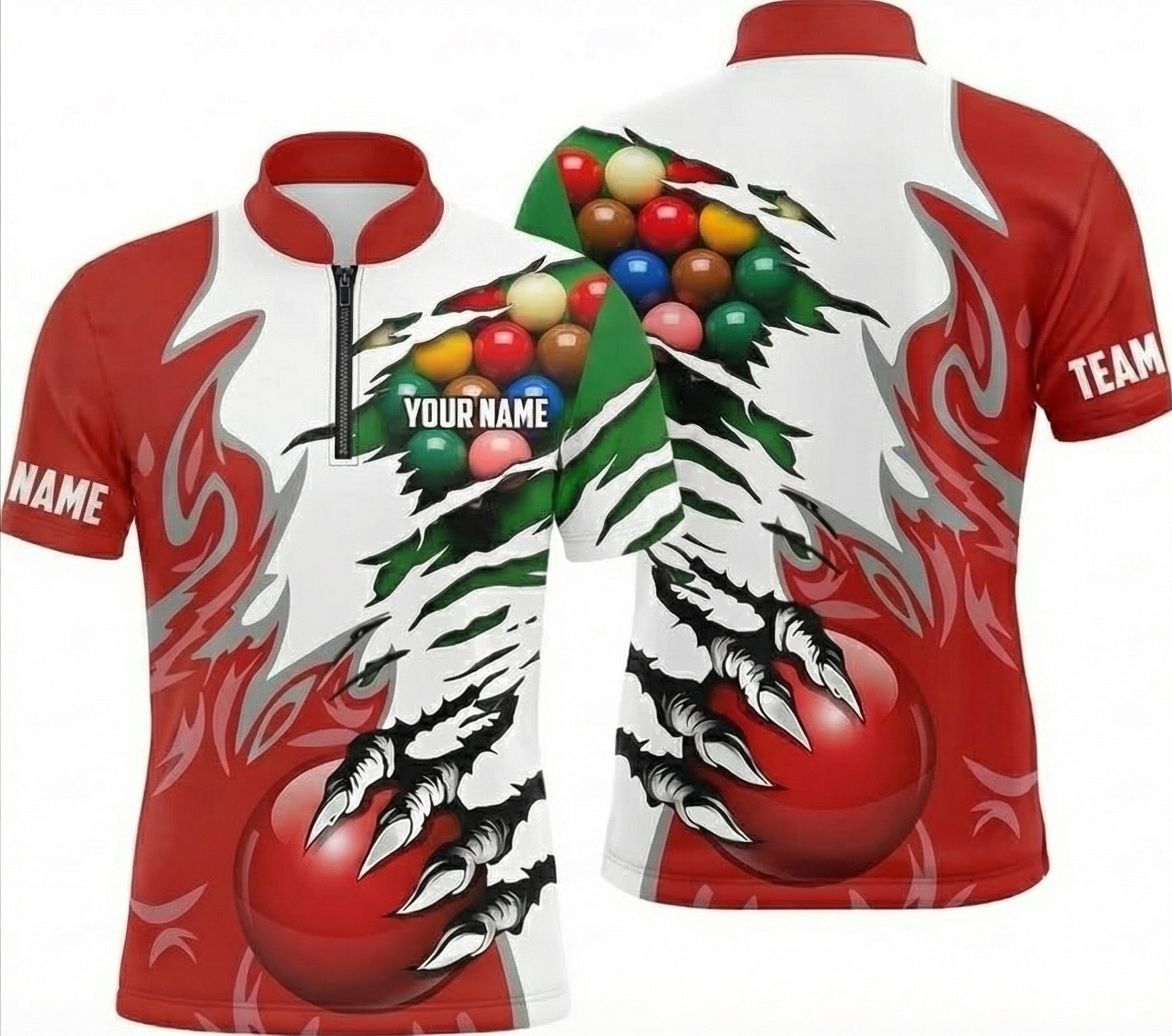 Personalised Claw Rip Snooker Jersey Polo and Zipper Red White For Men Custom Name Team Shirt R3079 - Zipper Women (Slim fit)