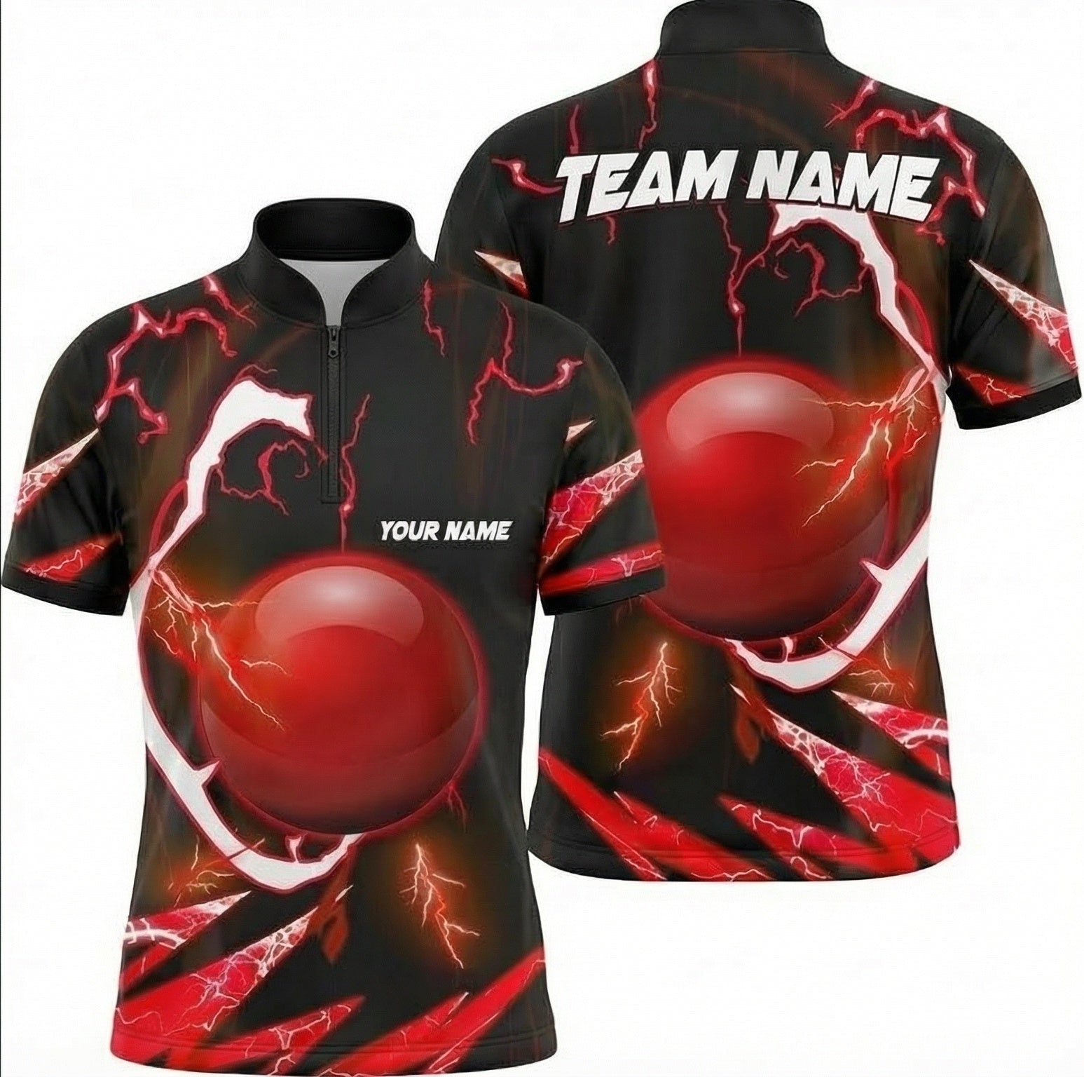 Personalised Red Lightning Ball Snooker Jersey Polo and Zipper Black Red For Men N2739 - Zipper Women (Slim fit)