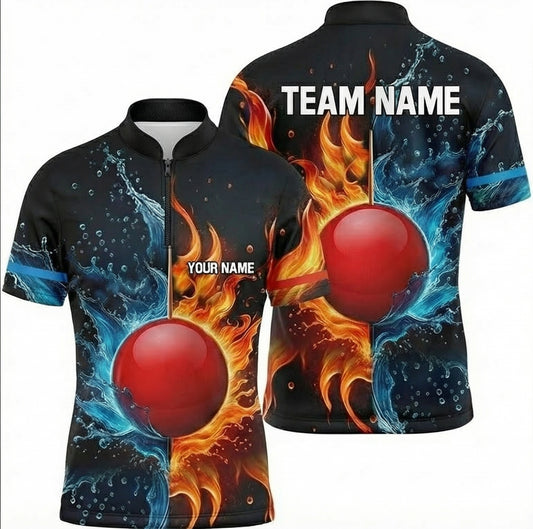 Personalised Fire and Water Snooker Jersey Polo and Zipper Custom Shirt Black Red Blue For Men G6252 - Zipper Women (Slim fit)