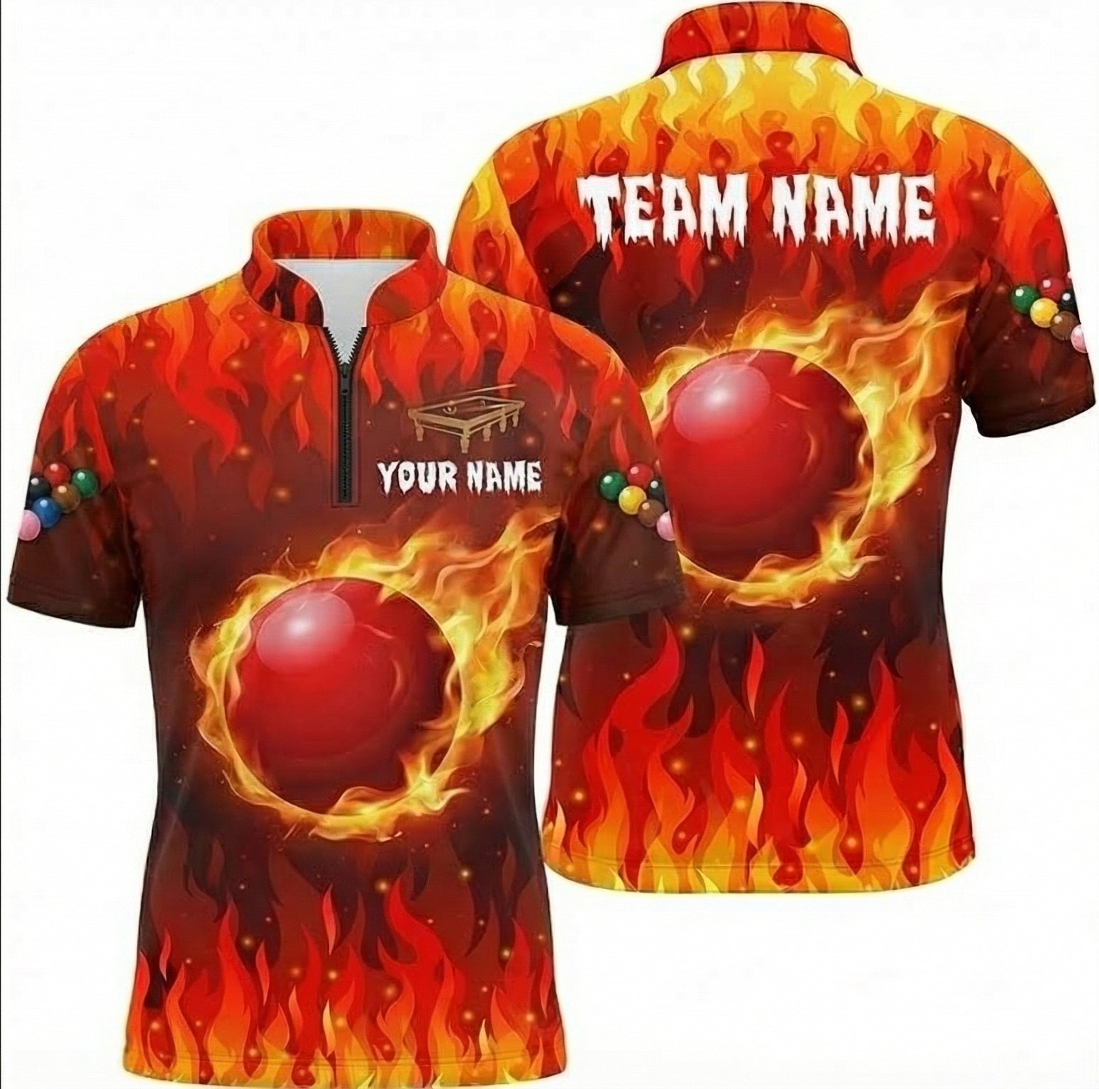Personalised Fire Flame Snooker Jersey for Men Custom Red Ball Polo and Zipper Shirt Red Orange P7864 - Zipper Women (Slim fit)