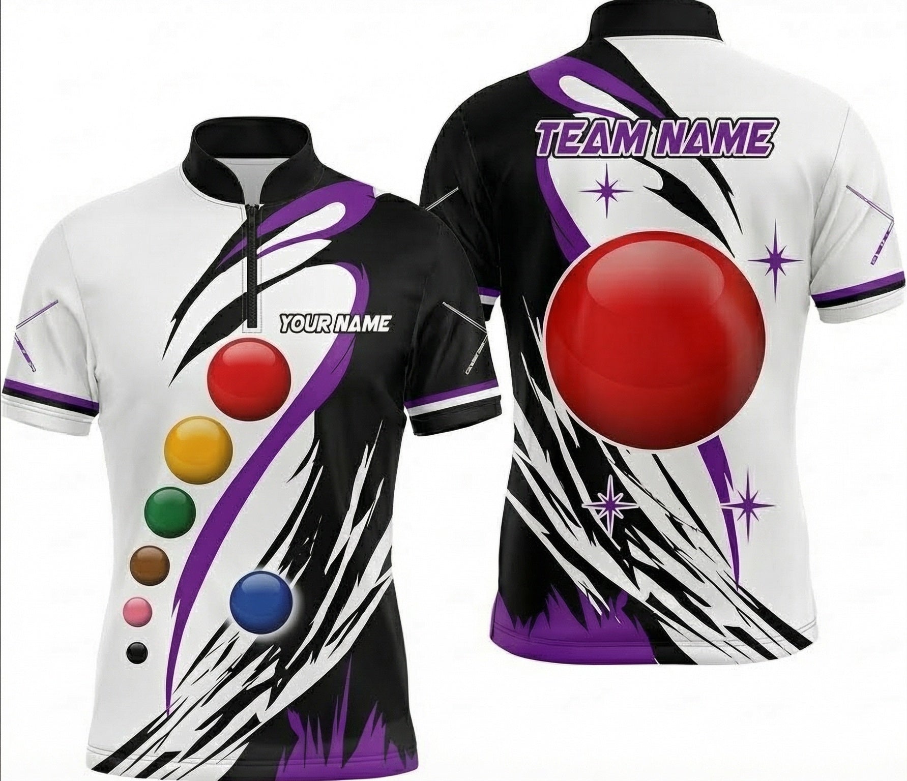 Personalised Snooker Ball Graphic Jersey Polo and Zipper Black Purple White For Men N1843 - Zipper Women (Slim fit)