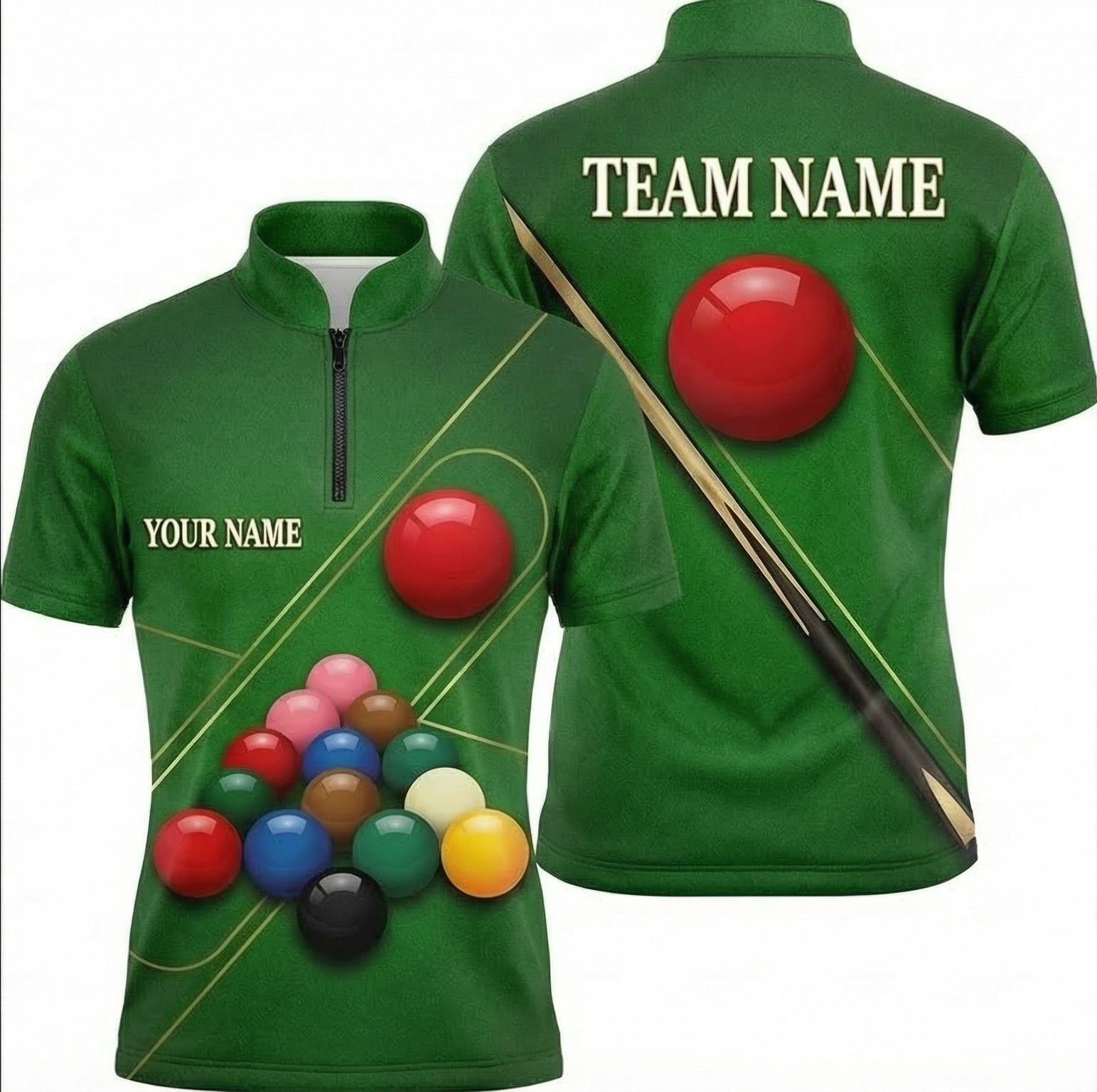 Personalised Snooker Ball and Cue Jersey Polo and Zipper Green For Men D5833 - Zipper Women (Slim fit)