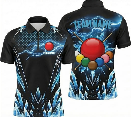 Personalised Lightning Ice Snooker Jersey Polo and Zipper Black Blue For Men P4594 - Zipper Women (Slim fit)