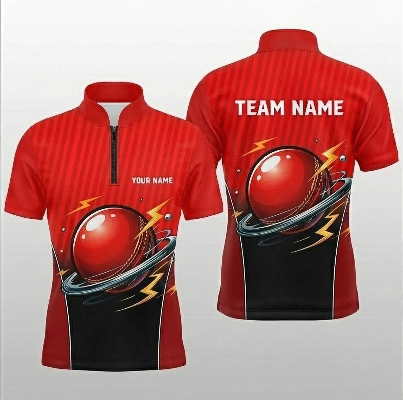 Personalised Lightning Red Ball Snooker Jersey Polo and Zipper Red Black For Men I2306 - Zipper Women (Slim fit)