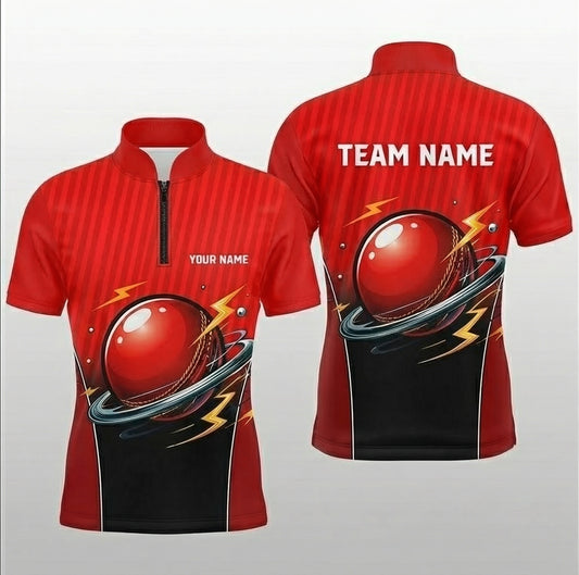 Personalised Lightning Red Ball Snooker Jersey Polo and Zipper Red Black For Men I2306 - Zipper Women (Slim fit)