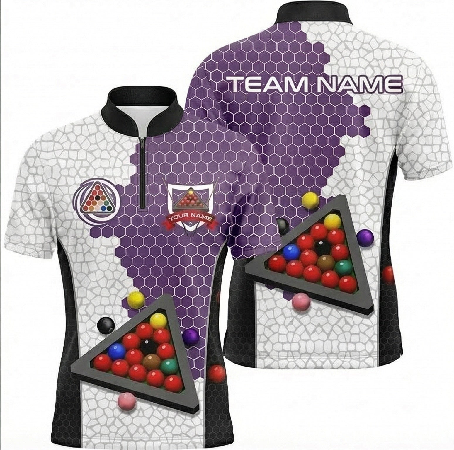 Personalised Purple Hexagon Snooker Jersey Polo and Zipper For Men V7102 - Zipper Women (Slim fit)