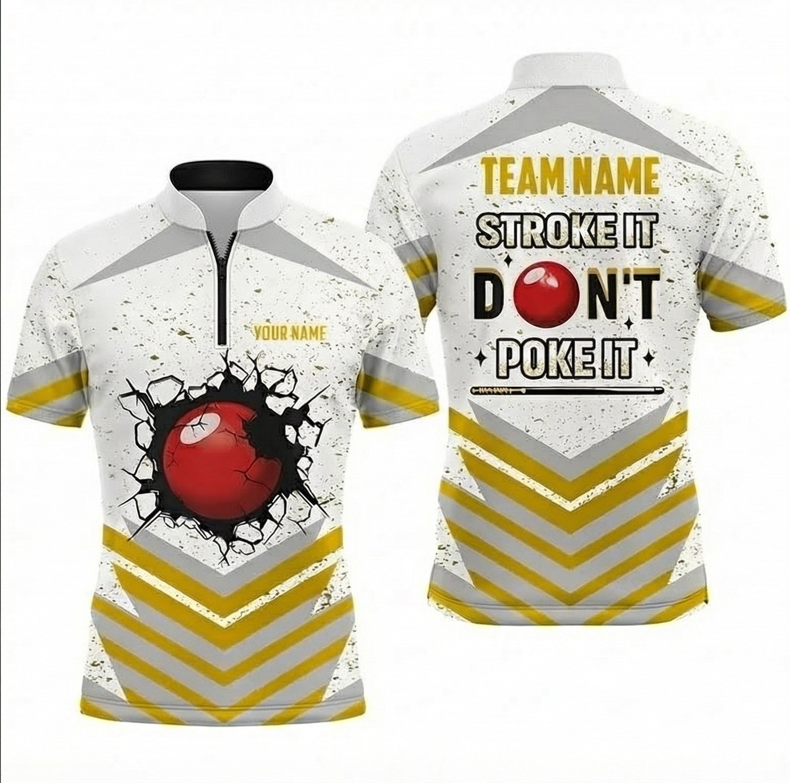 Personalised Snooker Jersey Polo and Zipper Men's Stroke It Don't Poke It White Yellow G8278 - Zipper Women (Slim fit)