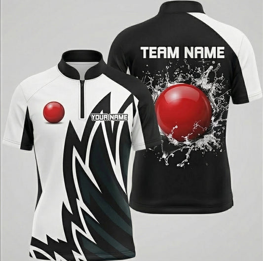 Personalised Red Ball Splash Snooker Jersey Polo and Zipper Custom Shirt Black White For Men M8750 - Zipper Women (Slim fit)