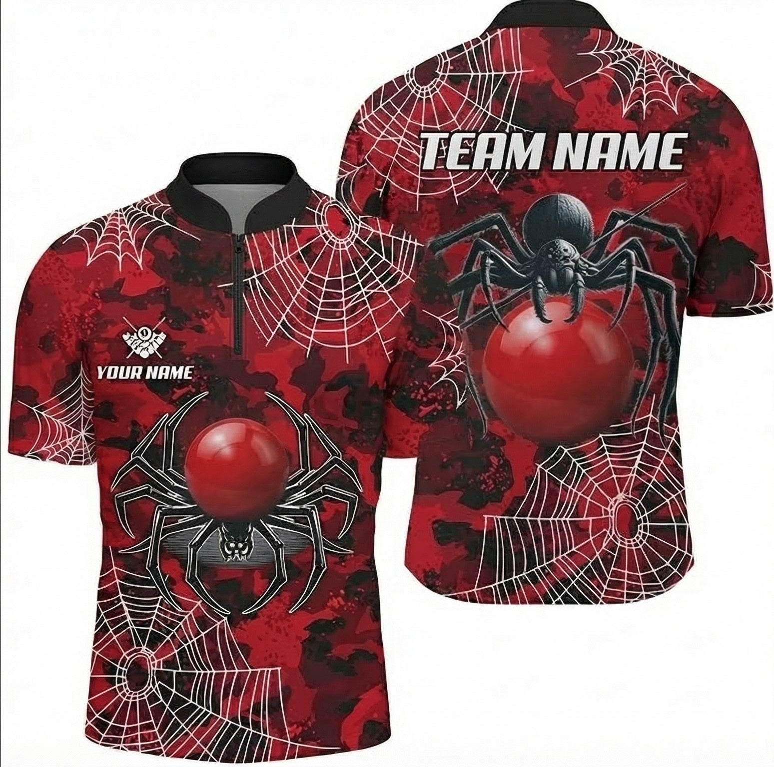 Personalised Spider Web Snooker Jersey Polo and Zipper Red Black For Men J0807 - Zipper Women (Slim fit)
