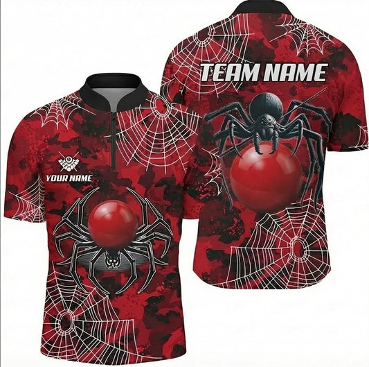Personalised Spider Web Snooker Jersey Polo and Zipper Red Black For Men J0807 - Zipper Women (Slim fit)
