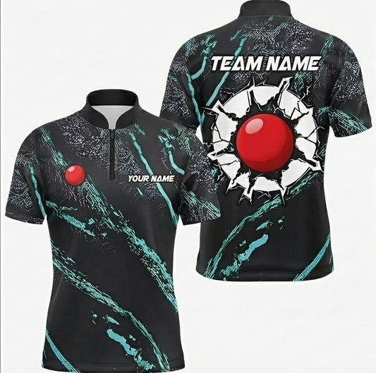 Personalised Red Ball Abstract Snooker Jersey Polo and Zipper Black Teal For Men R3550 - Zipper Women (Slim fit)