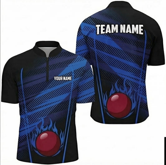 Personalised Blue Flame Snooker Jersey Polo and Zipper for Men Custom Black Blue Shirt O9818 - Zipper Women (Slim fit)