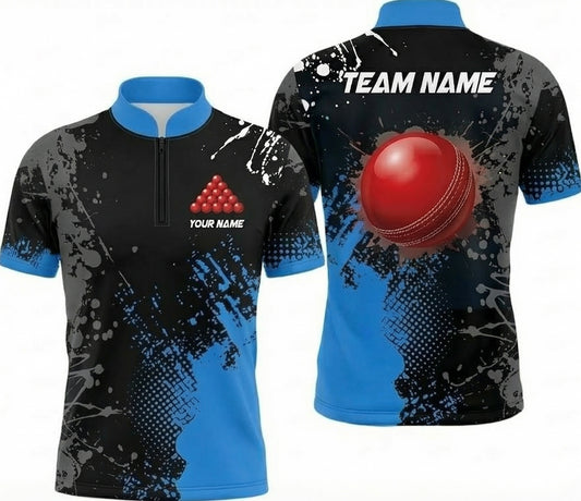 Personalised Splatter Snooker Jersey Polo and Zipper Blue Black For Men L2553 - Zipper Women (Slim fit)
