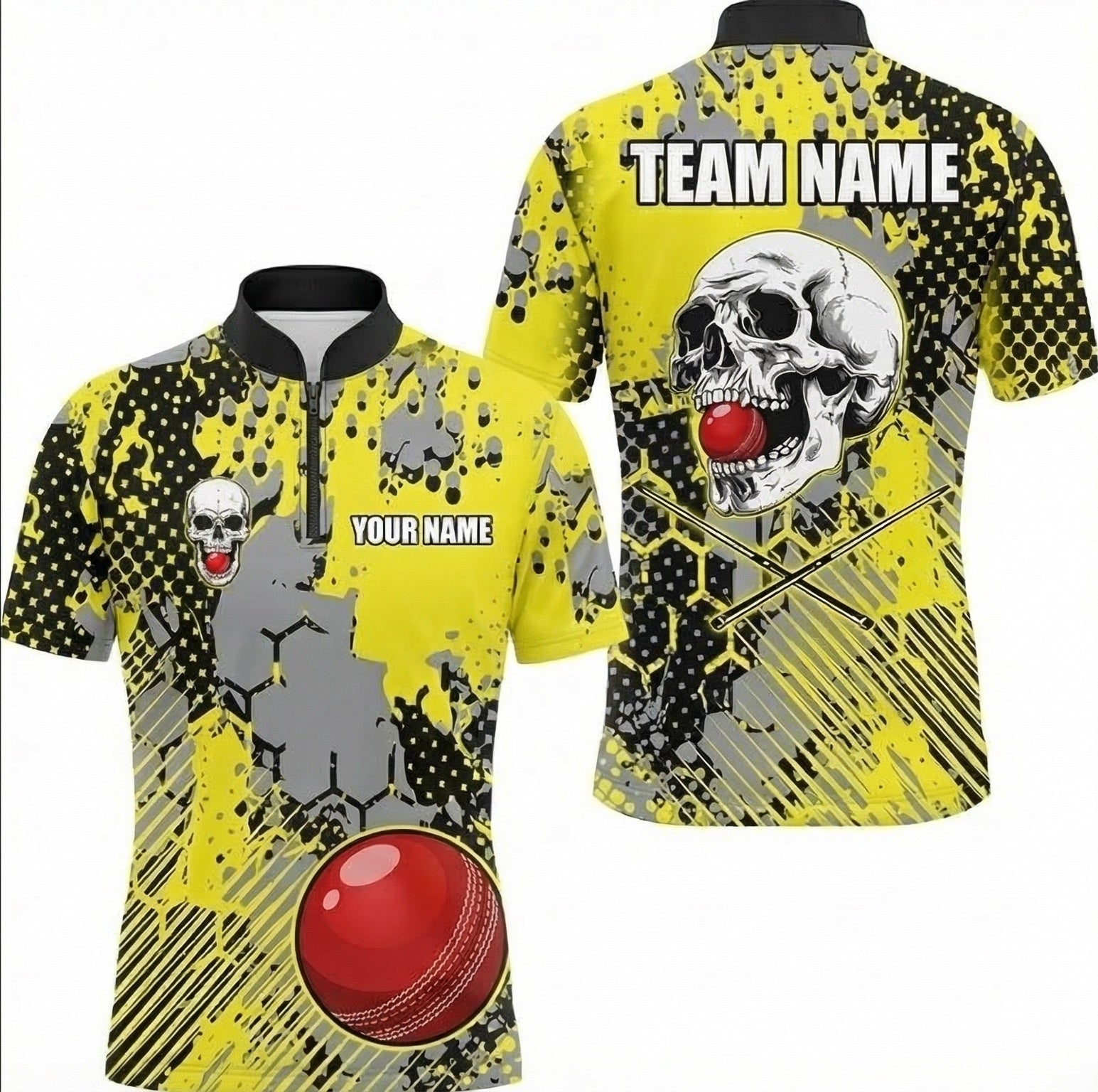 Personalised Skull Snooker Jersey Custom Polo and Zipper Shirt Yellow Black Grey For Men D8999 - Zipper Women (Slim fit)