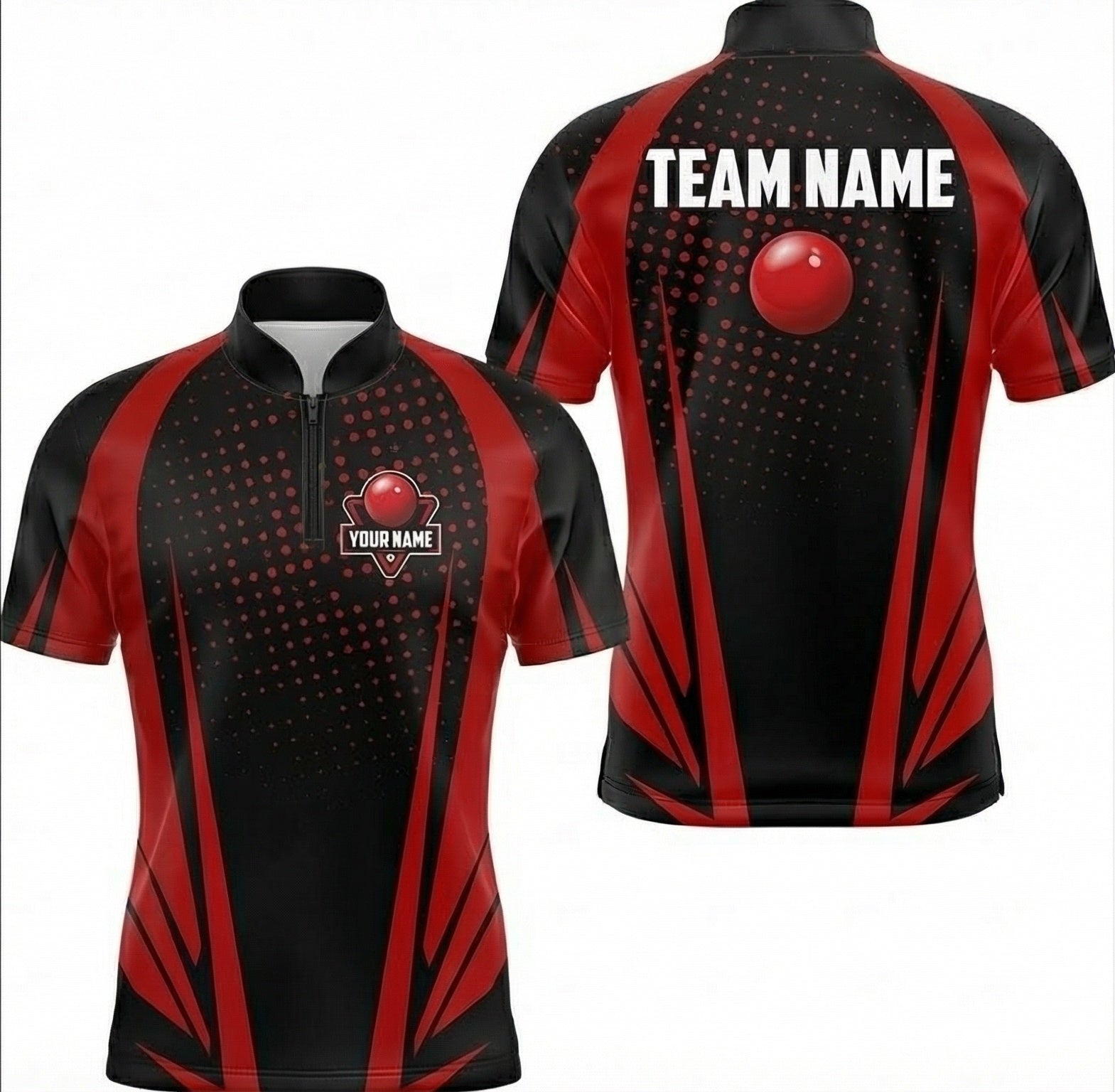 Personalised Geometric Snooker Jersey Polo and Zipper Red Black For Men K4996 - Zipper Women (Slim fit)