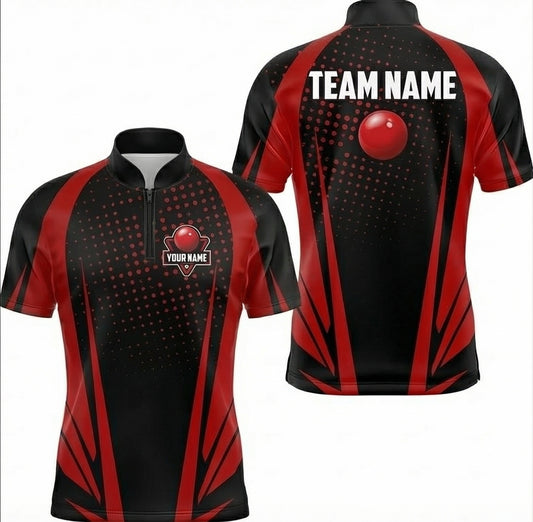 Personalised Geometric Snooker Jersey Polo and Zipper Red Black For Men K4996 - Zipper Women (Slim fit)