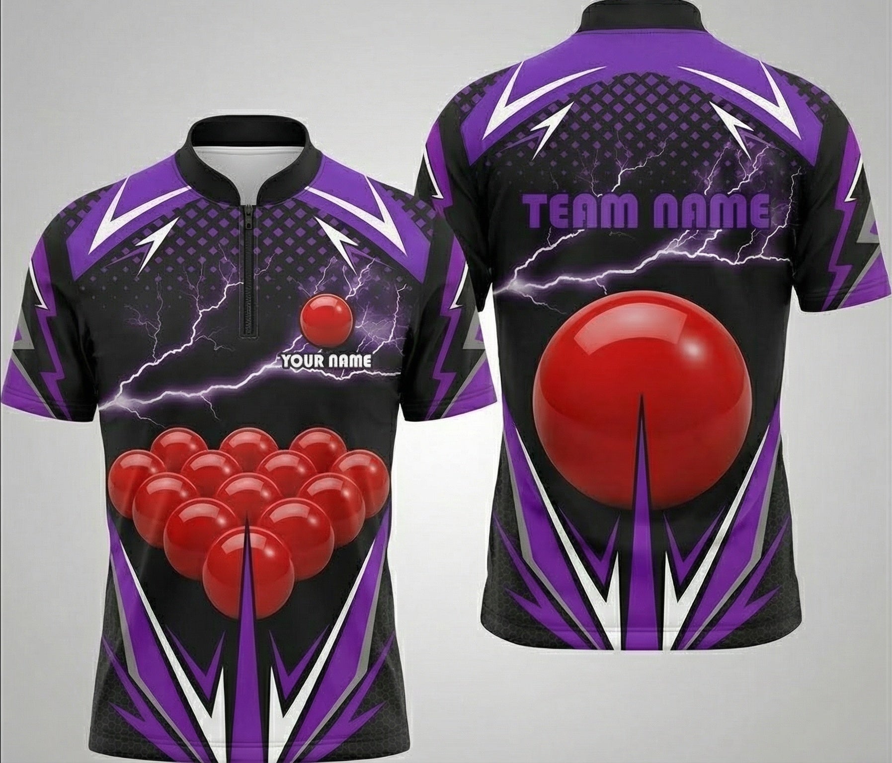 Personalised Purple Lightning Snooker Jersey Polo and Zipper Black For Men M7565 - Zipper Women (Slim fit)