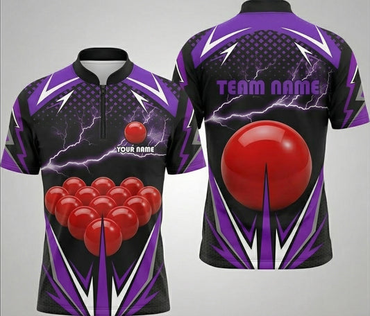 Personalised Purple Lightning Snooker Jersey Polo and Zipper Black For Men M7565 - Zipper Women (Slim fit)