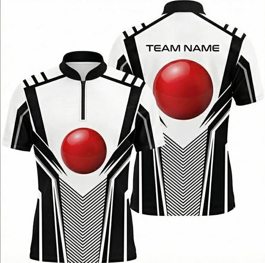 Personalised Red Ball Snooker Jersey for Men Custom Polo and Zipper Shirt Black White Geometric Design J6430 - Zipper Women (Slim fit)