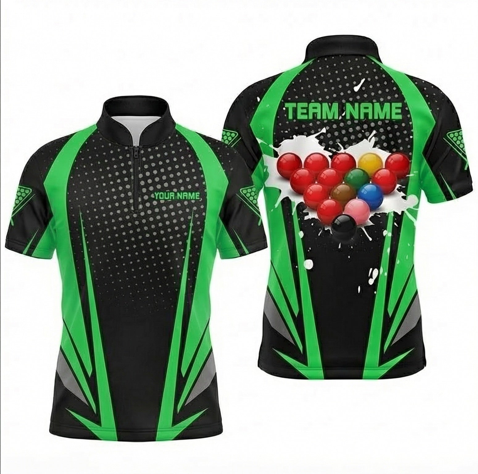 Personalised Snooker Balls Splash Jersey Polo and Zipper Green Black For Men V1869 - Zipper Women (Slim fit)