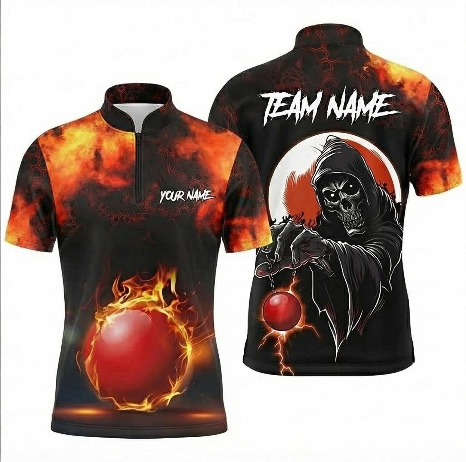 Personalised Grim Reaper Snooker Jersey Polo and Zipper Fire Red Black For Men C9466 - Zipper Women (Slim fit)