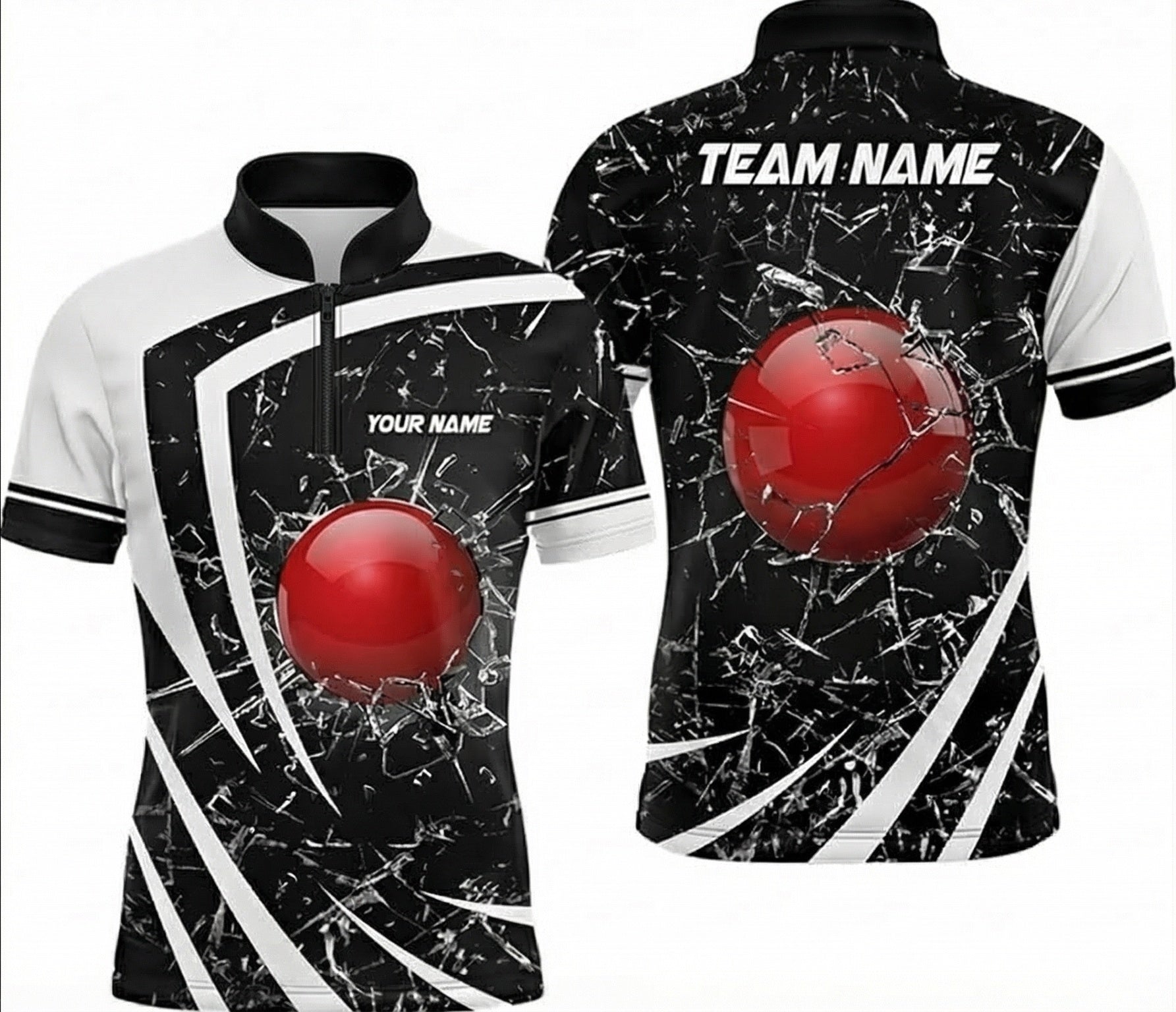 Personalised Shattered Glass Snooker Jersey Polo and Zipper for Men Custom Red Ball Black White L3775 - Zipper Women (Slim fit)