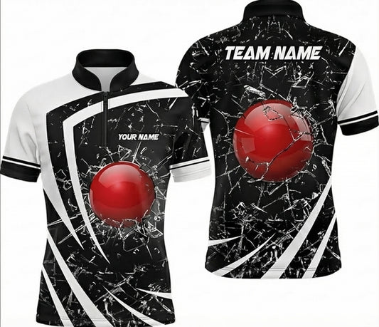 Personalised Shattered Glass Snooker Jersey Polo and Zipper for Men Custom Red Ball Black White L3775 - Zipper Women (Slim fit)