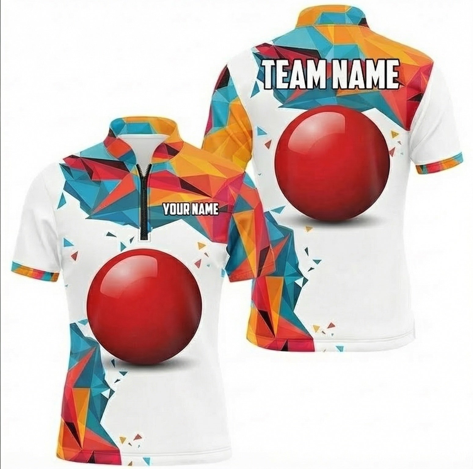 Personalised Abstract Geometric Snooker Jersey Polo and Zipper Red Ball Multi-colour For Men J2347 - Zipper Women (Slim fit)