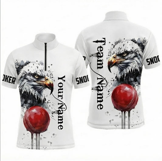 Personalised Eagle Snooker Jersey Polo and Zipper White Red For Men X3381 - Zipper Women (Slim fit)