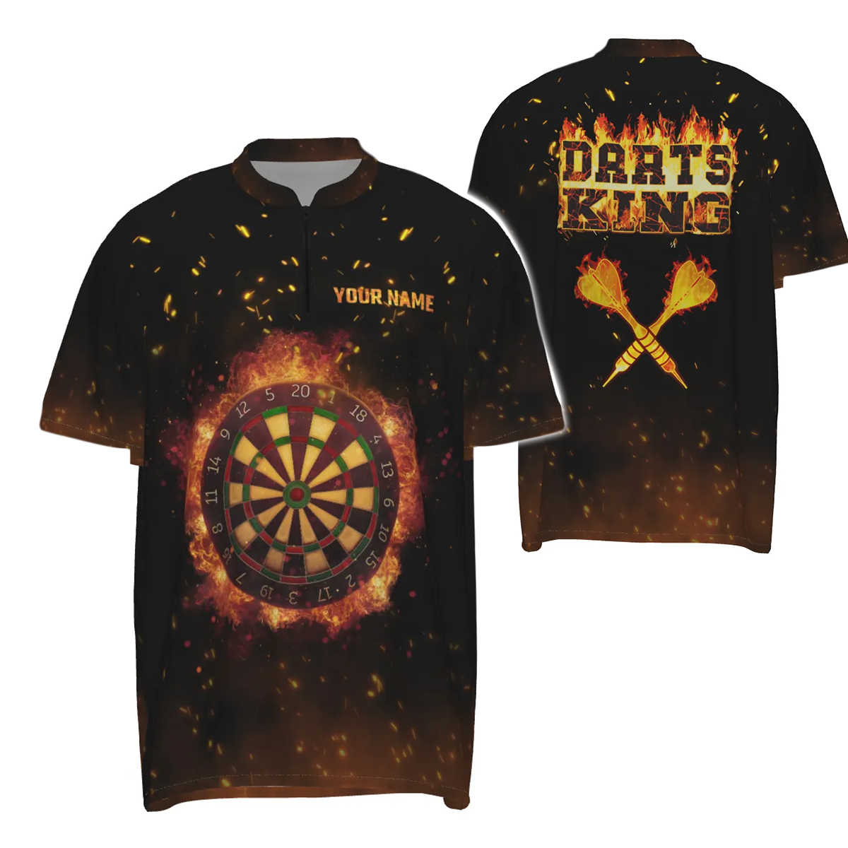 Herenshirt met kwartrits met Flame Darts King-ontwerp - Dart Jersey met uw eigen naam C238