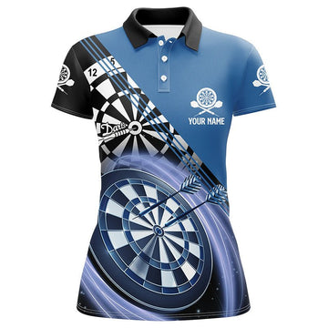 Dames blauw dartspoloshirt met naam - gepersonaliseerde dartshirts voor dames - Dart Jersey M759