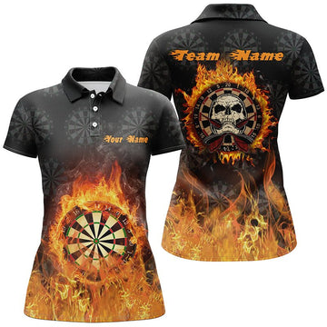 Stijlvolle Dart-poloshirts voor dames met vuurvlammen en schedel-design - Dartshirt voor dames - Trendy Dart Jerseys R262