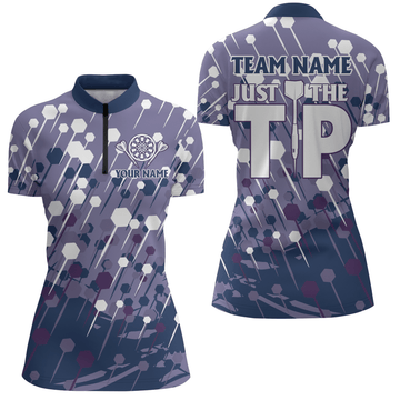 Cool Darts Women's Quarter-Zip Shirts in Navy Blue and Purple, Dart Jersey for Team L73