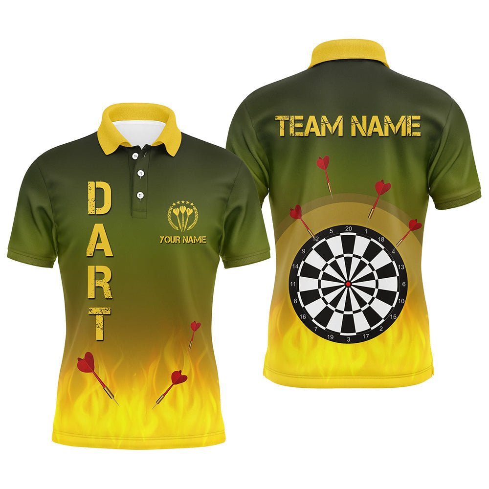 Men's Darts Polo Shirt - Gradient Green Yellow Fire Flame Design U41