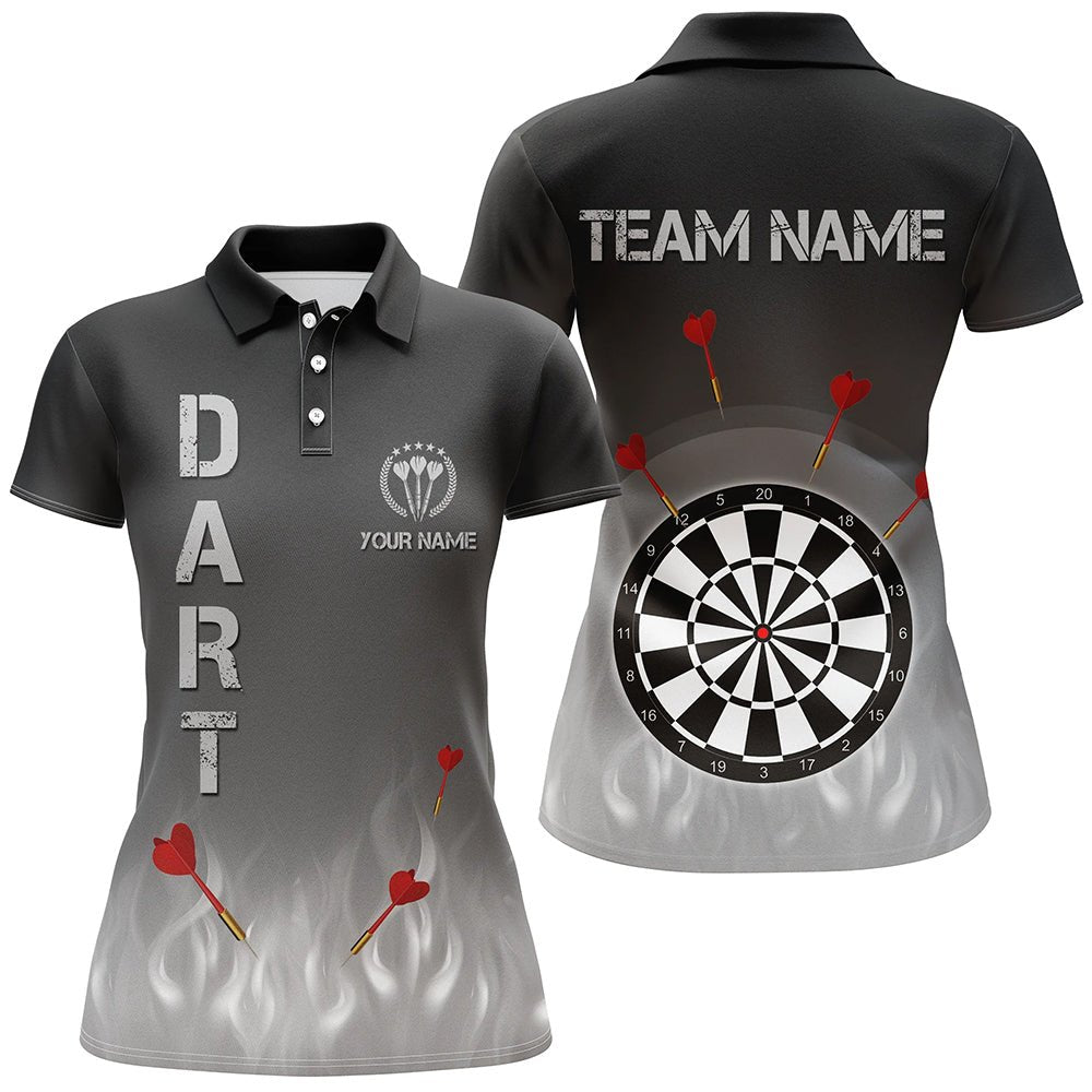 Cool Darts Jersey for Women - Gradient Black Grey Fire Flame Darts Ladies Polo Shirt LDT1078 Q332