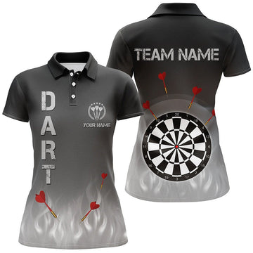 Cool Darts Jersey voor Dames - Gradiënt Zwart Grijs Fire Flame Darts Dames Poloshirt LDT1078 Q332