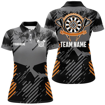 Grijs grunge-oranje dartpoloshirt voor dames, gepersonaliseerde dartjersey R486