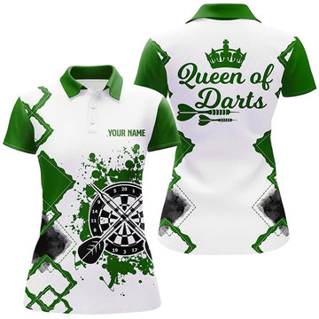 Green and White Darts Polo Shirt for Women - Cool Darts Jersey - Queen of Darts O771