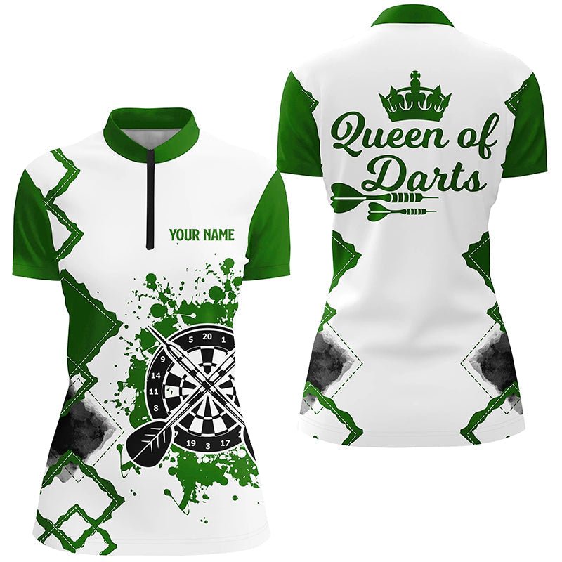 Queen of Darts' - Green and White Darts Quarter-Zip Shirt for Women W936 woman