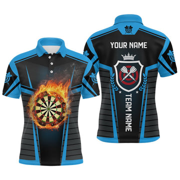 Men's Dart Shirt with Flame Pattern in Black and Blue, Cool Dart Shirt for Men, Dart Jerseys K170